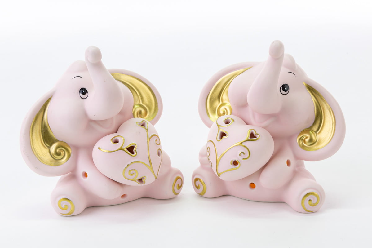 Bomboniera elefante in resina rosa