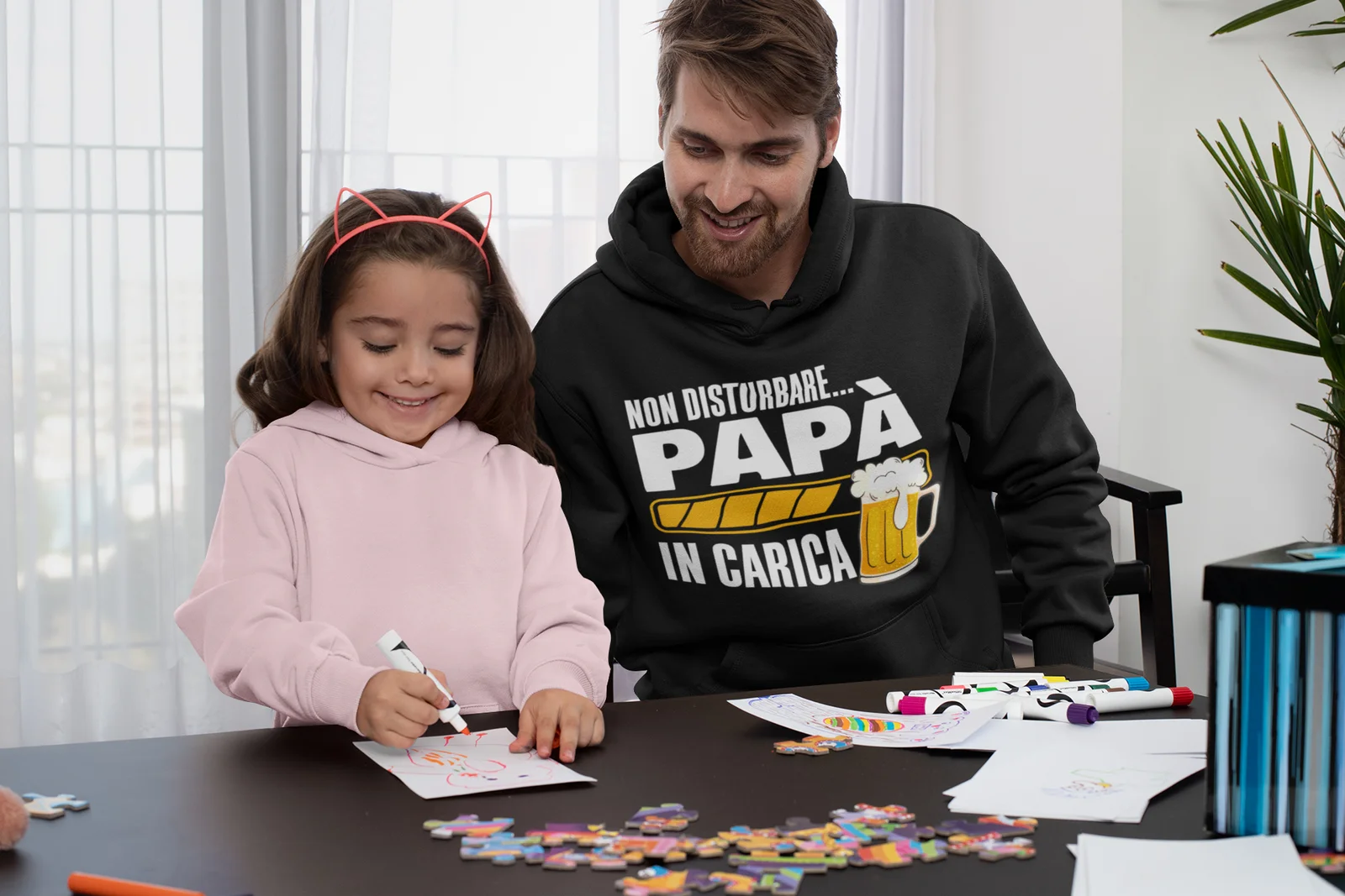 Felpa Papà con cappuccio Festa del Papà Non disturbare Papà in carica Birra regalo papà - immagine 4