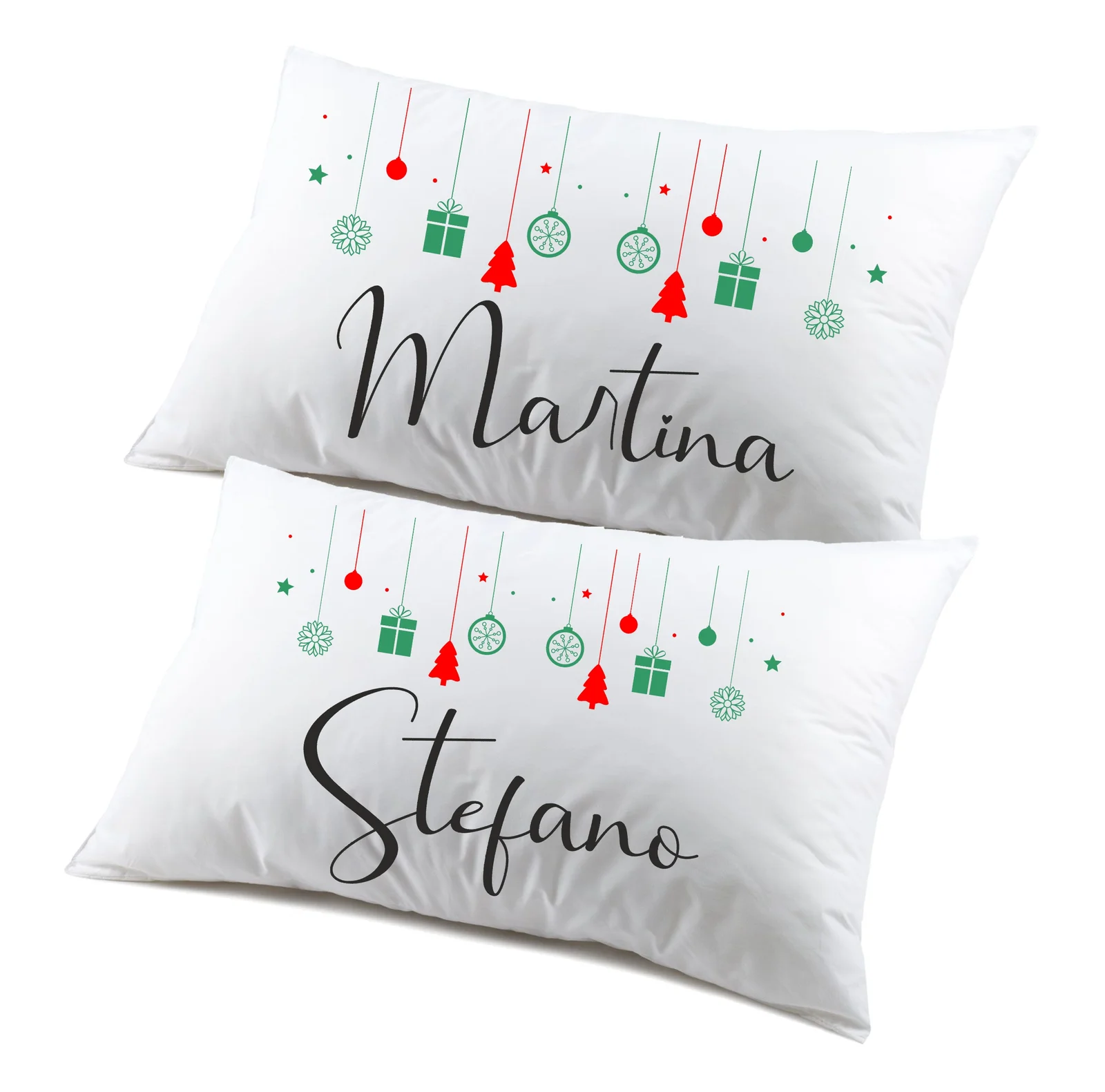 Coppia di federe PERSONALIZZABILI matrimoniali natalizie divertenti Decorazioni Christmas Buon Natale Personalizza con nome