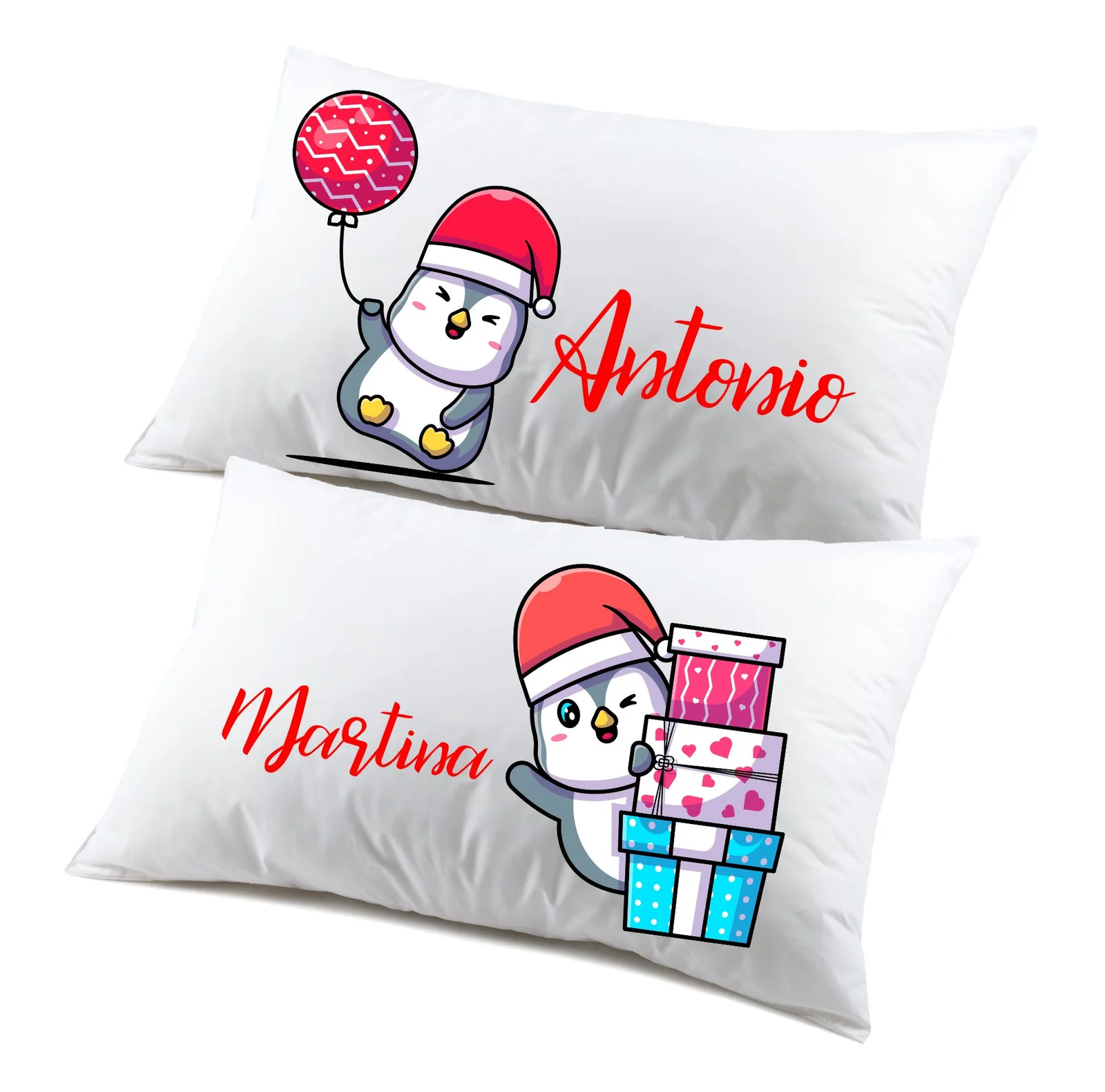 Regalo Natale federe Natalizie Coppia di federe Personalizzabili matrimoniali Divertenti Baby Pinguini Personalizza con Nome