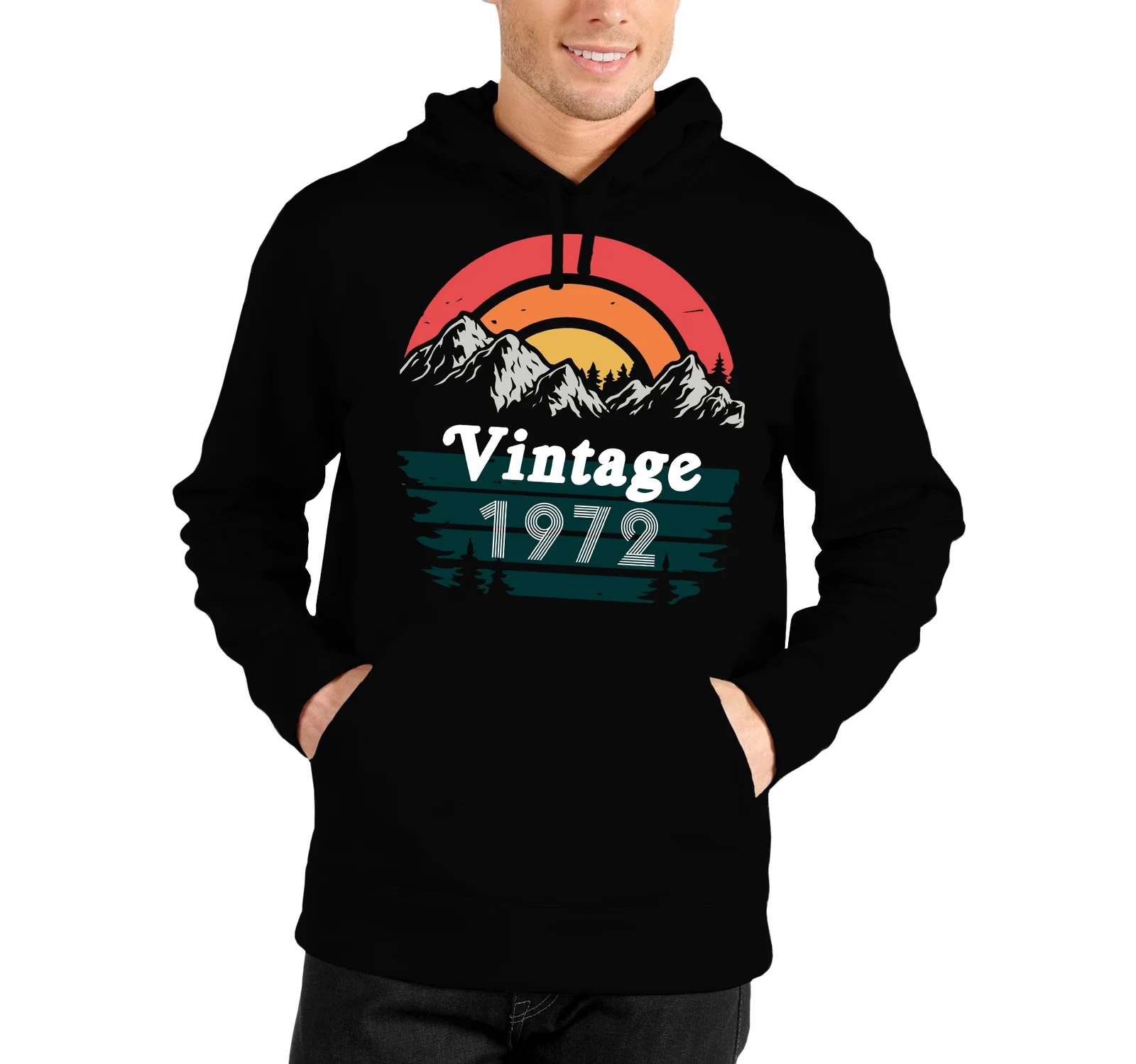 Felpa Compleanno 50 Anni Uomo Montagne Vintage Anno Personalizzabile Idea Regalo Compleanno Felpa con cappuccio