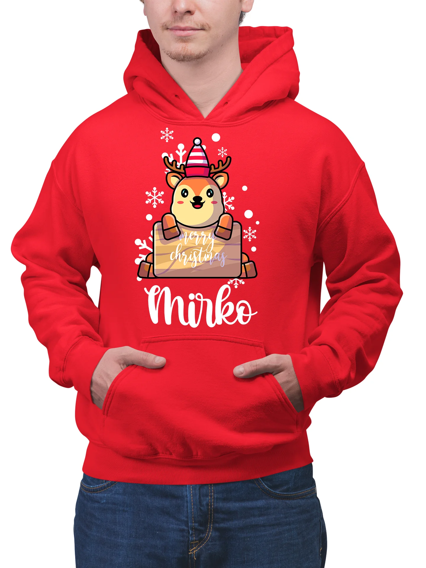 Felpa Uomo PERSONALIZZABILE con nome Natale Natalizia Baby Renna Merry Christmas