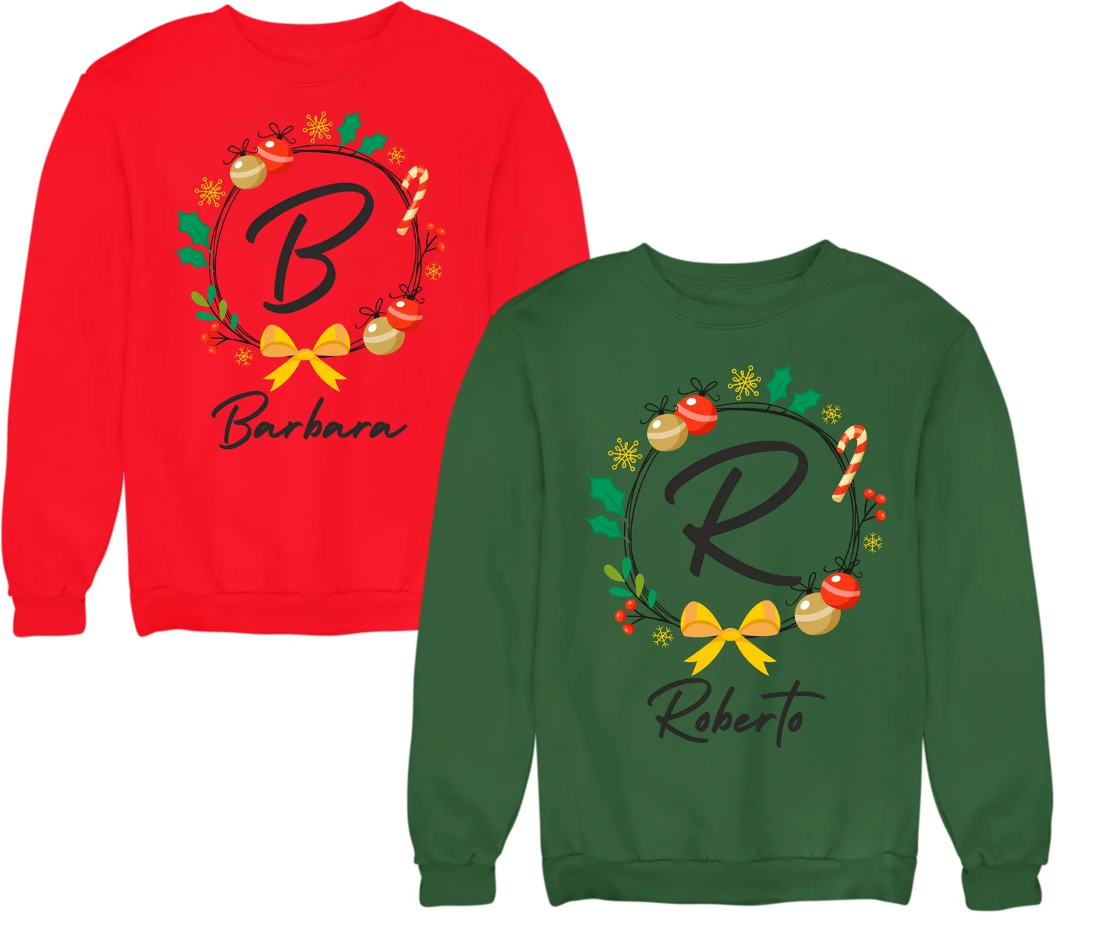 Coppia di Felpe Natale Girocollo PERSONALIZZABILI CON INIZIALE E NOME divertenti idea regalo natale Unisex