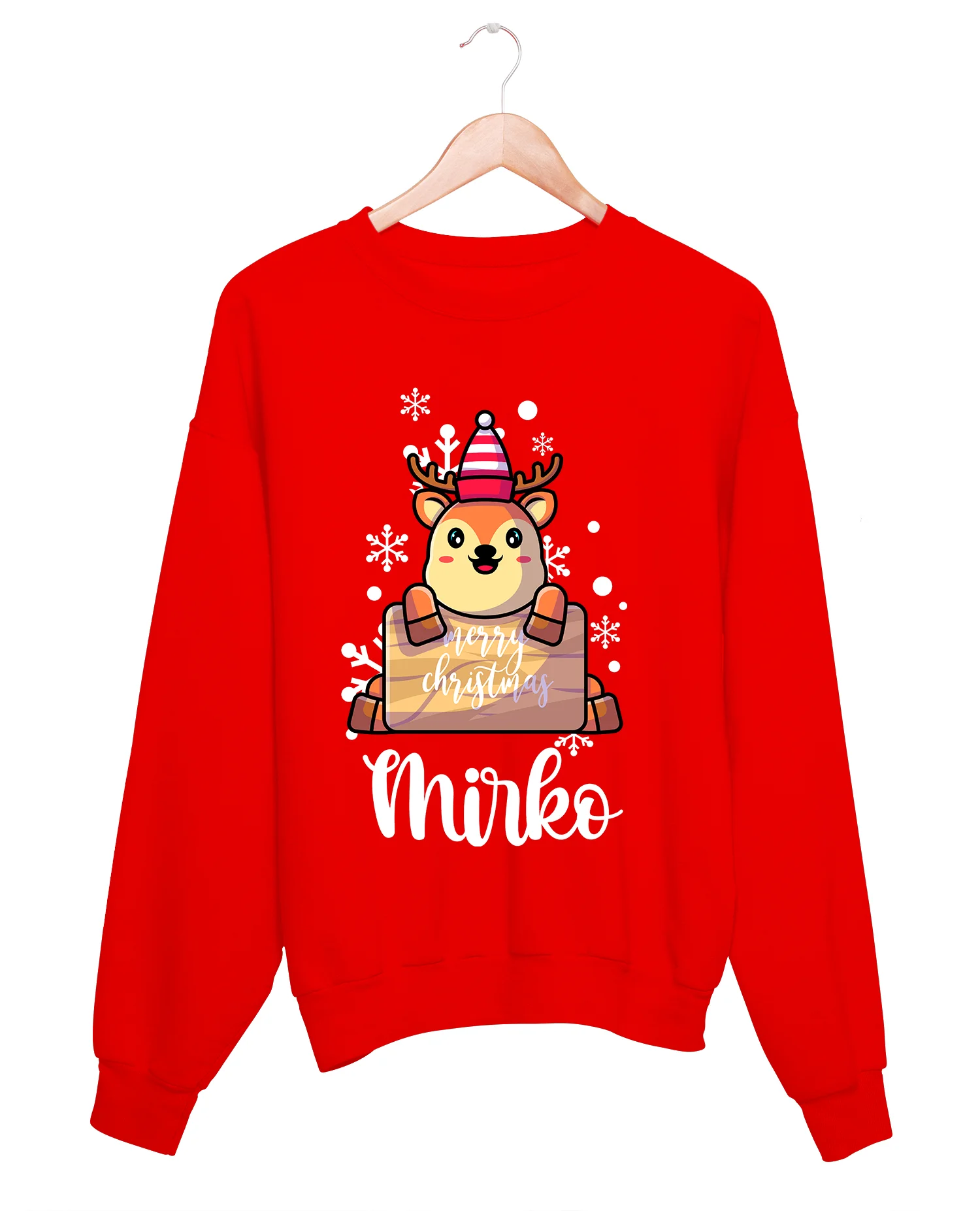 Felpa Girocollo PERSONALIZZABILE con nome Natale Natalizia Baby Renna Merry Christmas Unisex