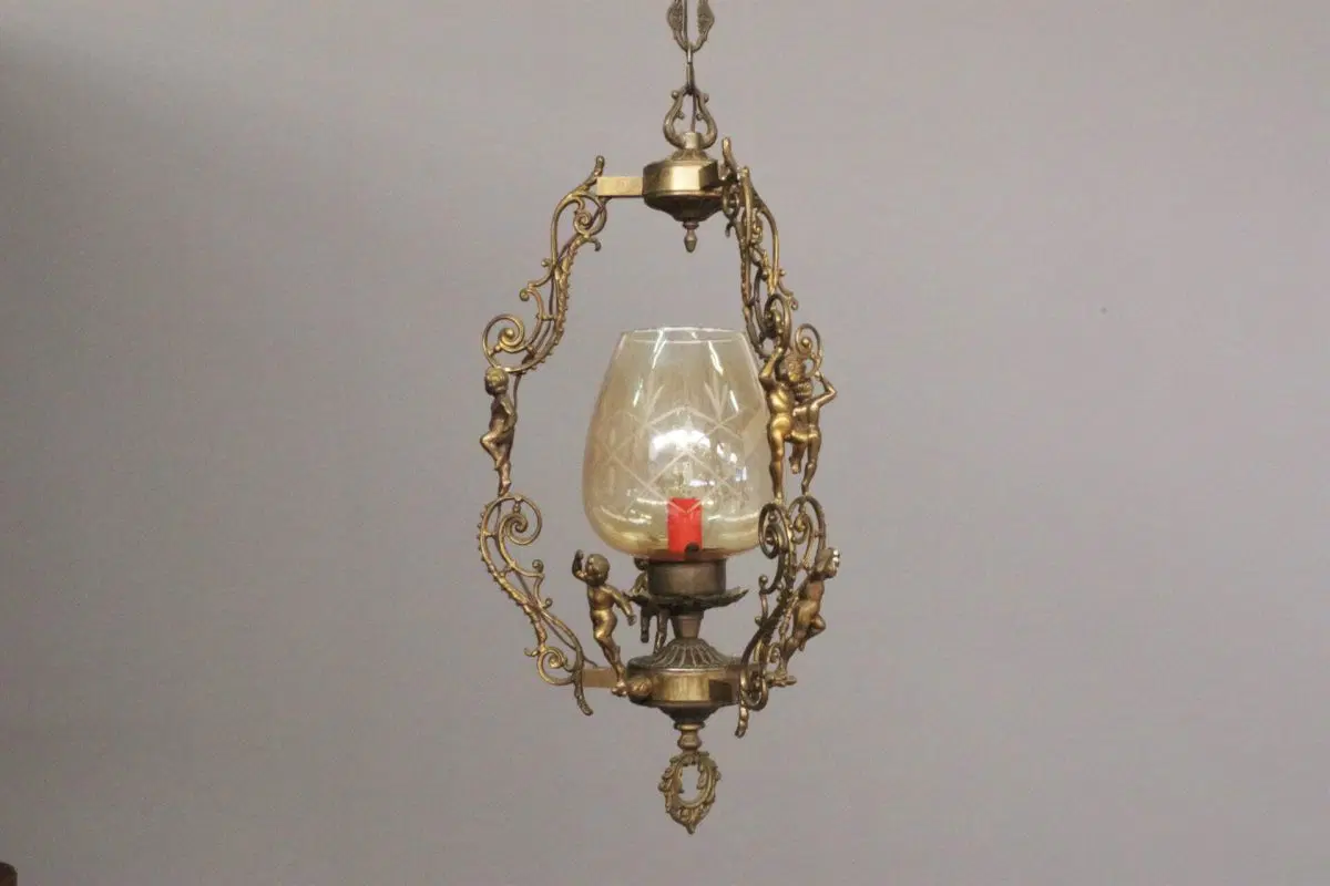 Lampadario a sospensione in bronzo con angeli, anni ’60