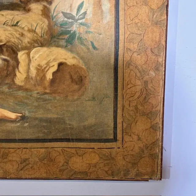 Antico grande succo erba XIX secolo dipinto su tela . Scena galante - immagine 2