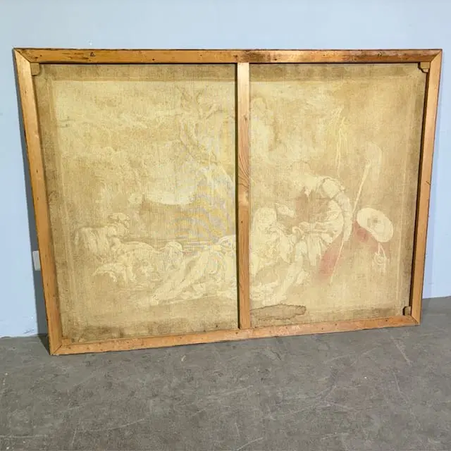 Antico grande succo erba XIX secolo dipinto su tela . Scena galante - immagine 3