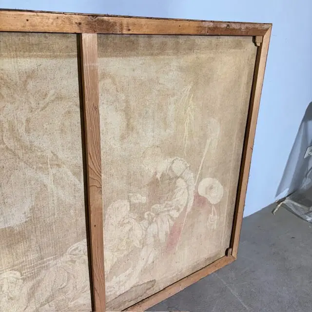 Antico grande succo erba XIX secolo dipinto su tela . Scena galante - immagine 5