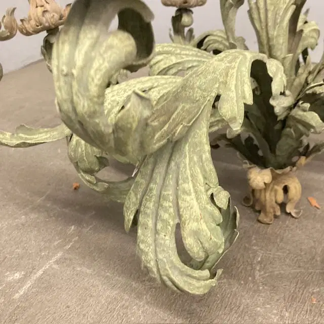 Antico lampadario ferro battuto Chandelier a 8 luci . Epoca fine 800 , dipinto. Mis :H 108 dia 95 - immagine 2