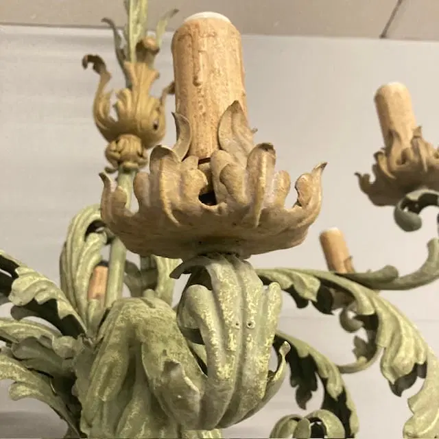 Antico lampadario ferro battuto Chandelier a 8 luci . Epoca fine 800 , dipinto. Mis :H 108 dia 95 - immagine 5