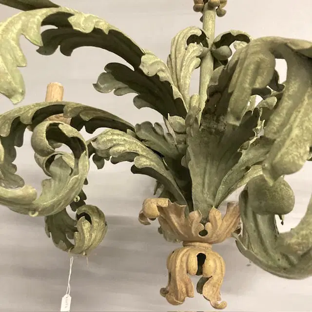 Antico lampadario ferro battuto Chandelier a 8 luci . Epoca fine 800 , dipinto. Mis :H 108 dia 95 - immagine 6