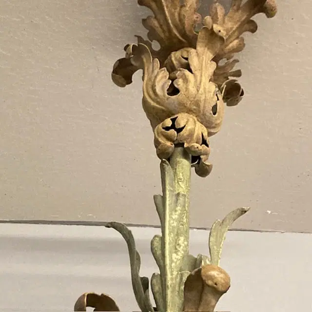 Antico lampadario ferro battuto Chandelier a 8 luci . Epoca fine 800 , dipinto. Mis :H 108 dia 95 - immagine 8