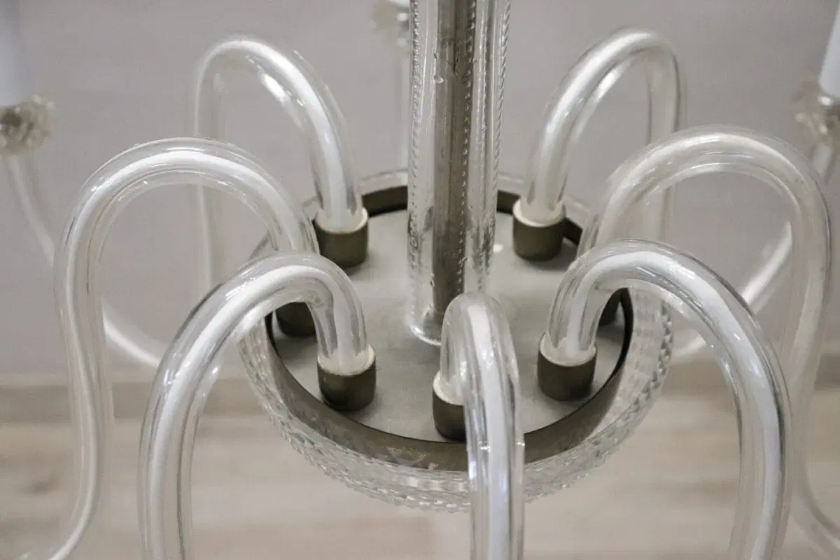 Lampadario vintage in vetro di Murano trasparente, anni ’80, Otto luci - immagine 6