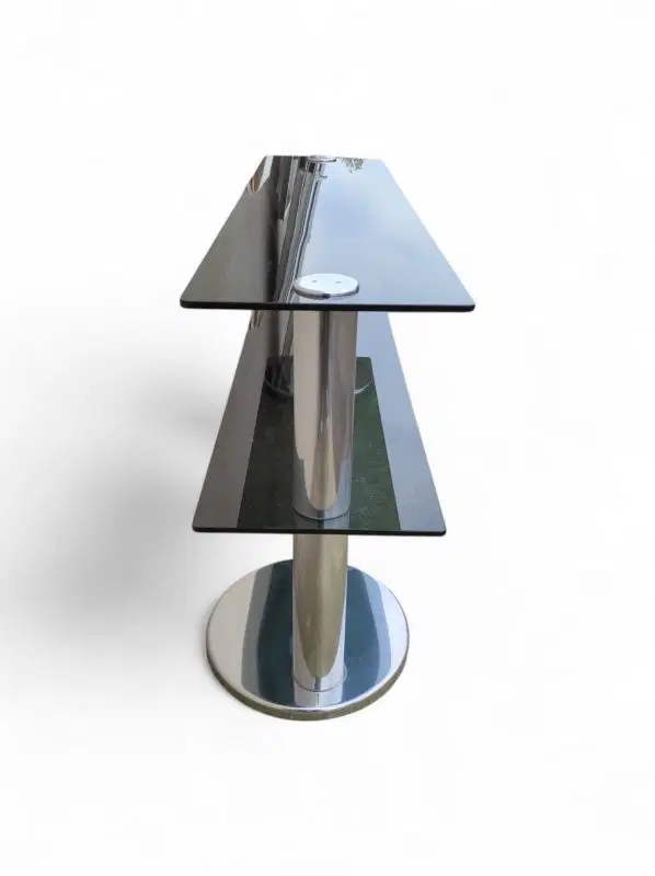 Consolle in vetro fumè, acciaio e placcatura in cromo vintage anni 70 - immagine 4