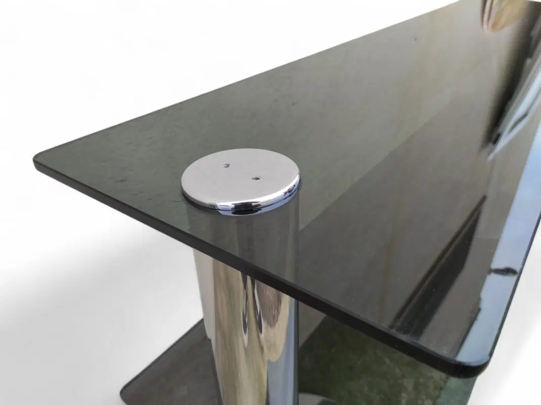 Consolle in vetro fumè, acciaio e placcatura in cromo vintage anni 70 - immagine 5