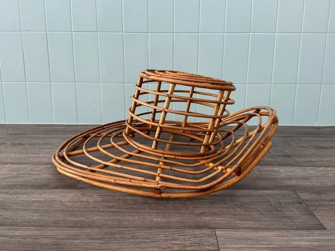 Cappello In Bambù Anni 70 Decorazione vintage