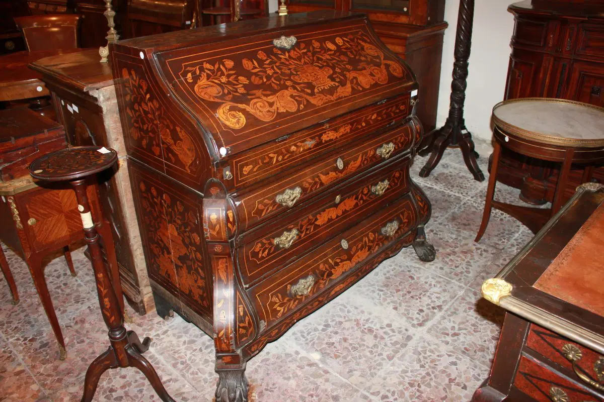 Ribalta Olandese Stile Chippendale del 1700 in Legno di Mogano - immagine 2