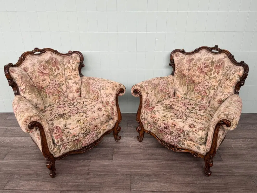 Coppia Di Poltrone Italiane In Noce Anni 50 In stile Barocco - immagine 2