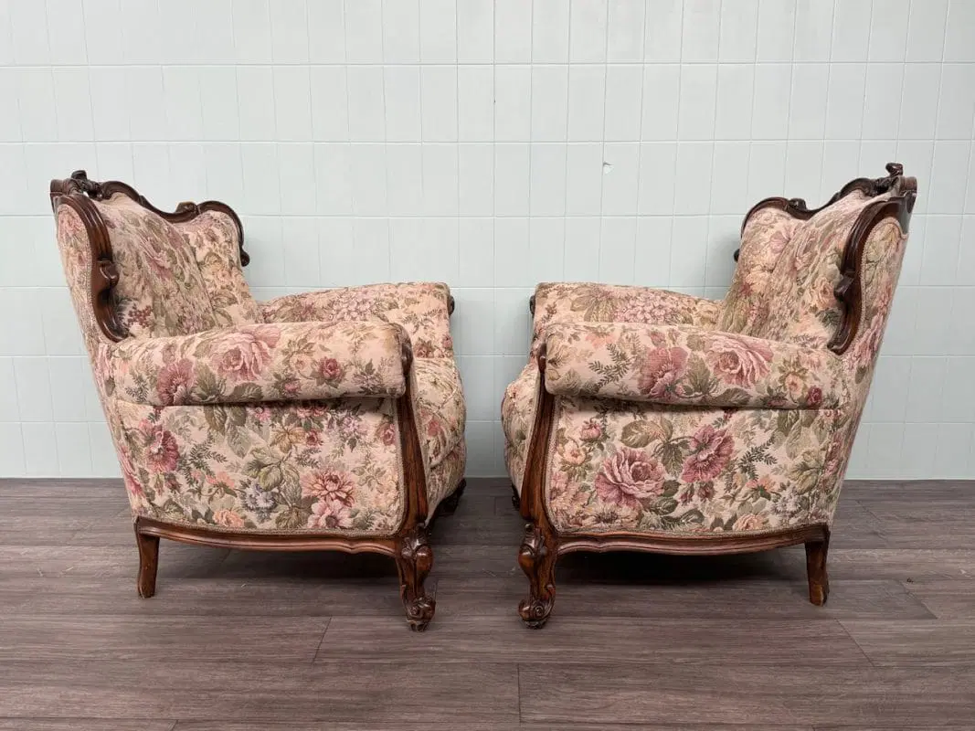 Coppia Di Poltrone Italiane In Noce Anni 50 In stile Barocco - immagine 3