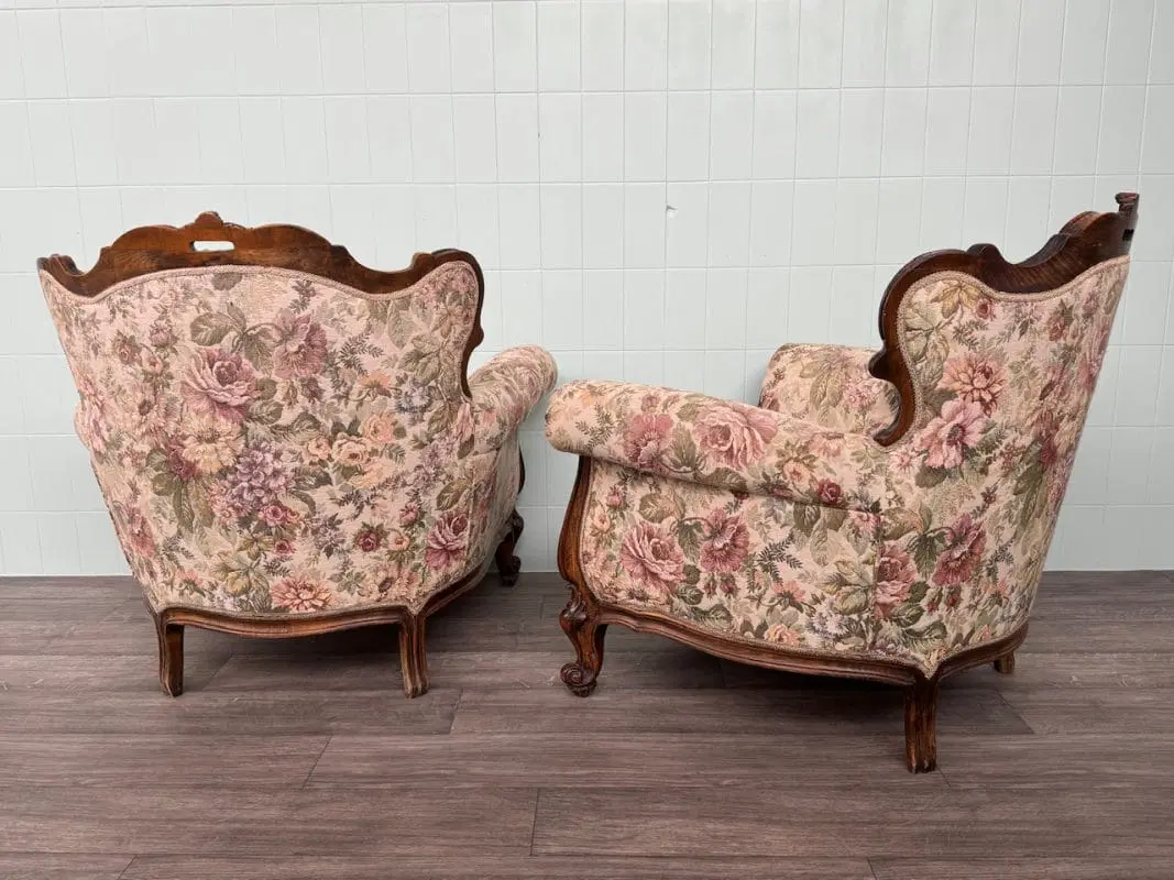 Coppia Di Poltrone Italiane In Noce Anni 50 In stile Barocco - immagine 4