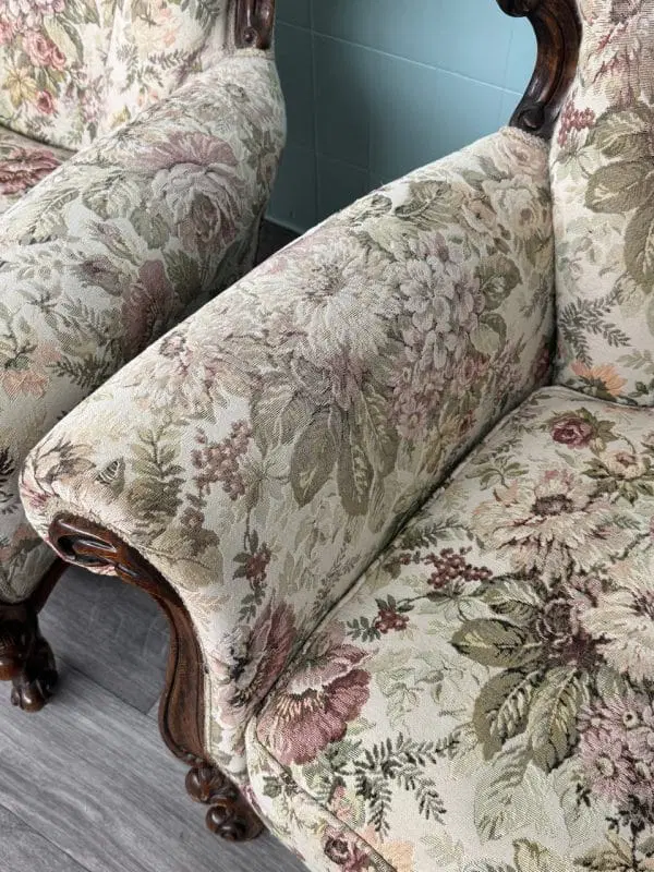 Coppia Di Poltrone Italiane In Noce Anni 50 In stile Barocco - immagine 9