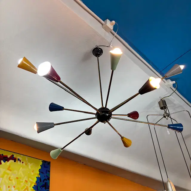 Lampadario anni 50 Stilnovo Milano . Sputnik a 12 bracci . diametro cm 110 - immagine 2