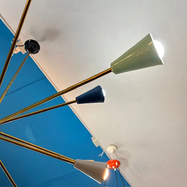 Lampadario anni 50 Stilnovo Milano . Sputnik a 12 bracci . diametro cm 110 - immagine 5