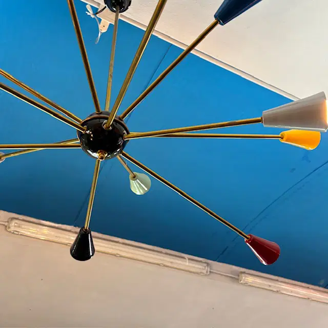 Lampadario anni 50 Stilnovo Milano . Sputnik a 12 bracci . diametro cm 110 - immagine 6
