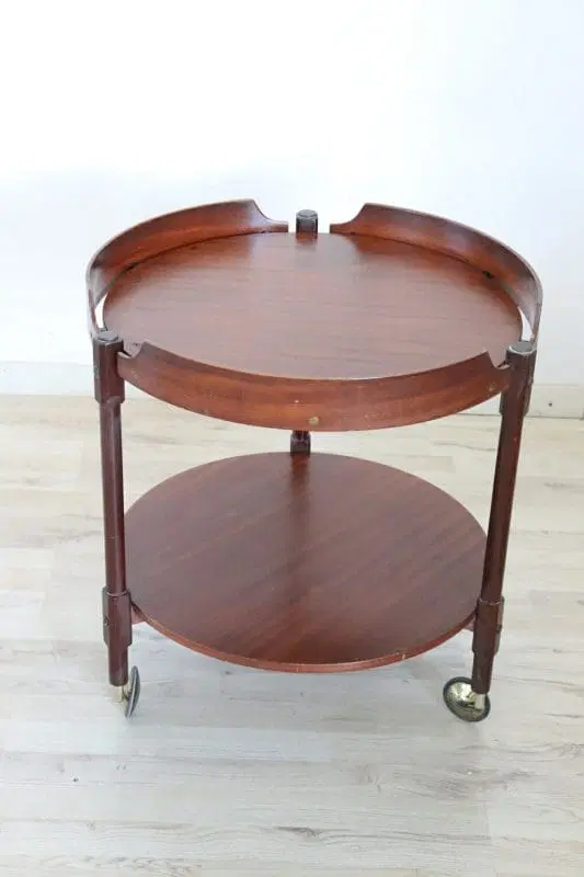 Carrello bar rotondo in teak, anni ’50 - immagine 2