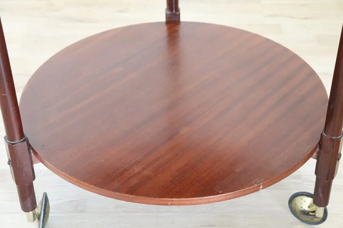 Carrello bar rotondo in teak, anni ’50 - immagine 4