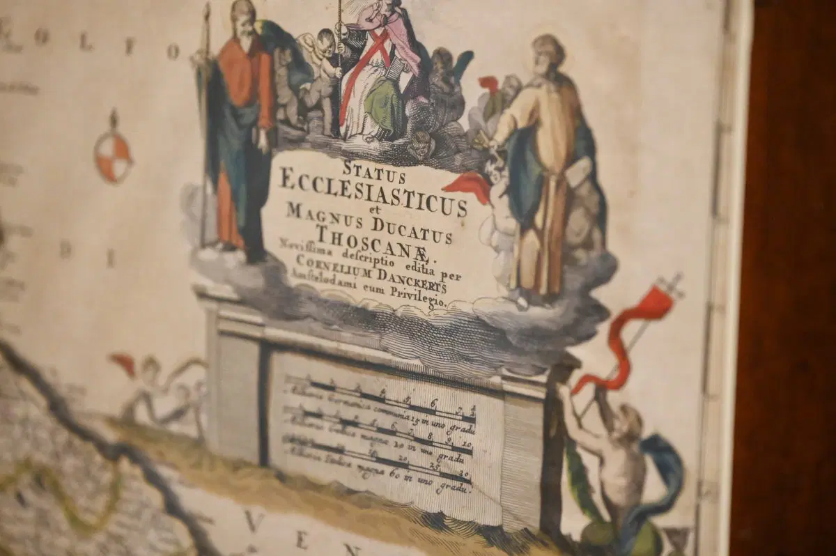 Rara carta geografica dello Stato Pontificio e Granducato di Toscana. Cornelius II Danckerts, fine sec.XVII - immagine 3