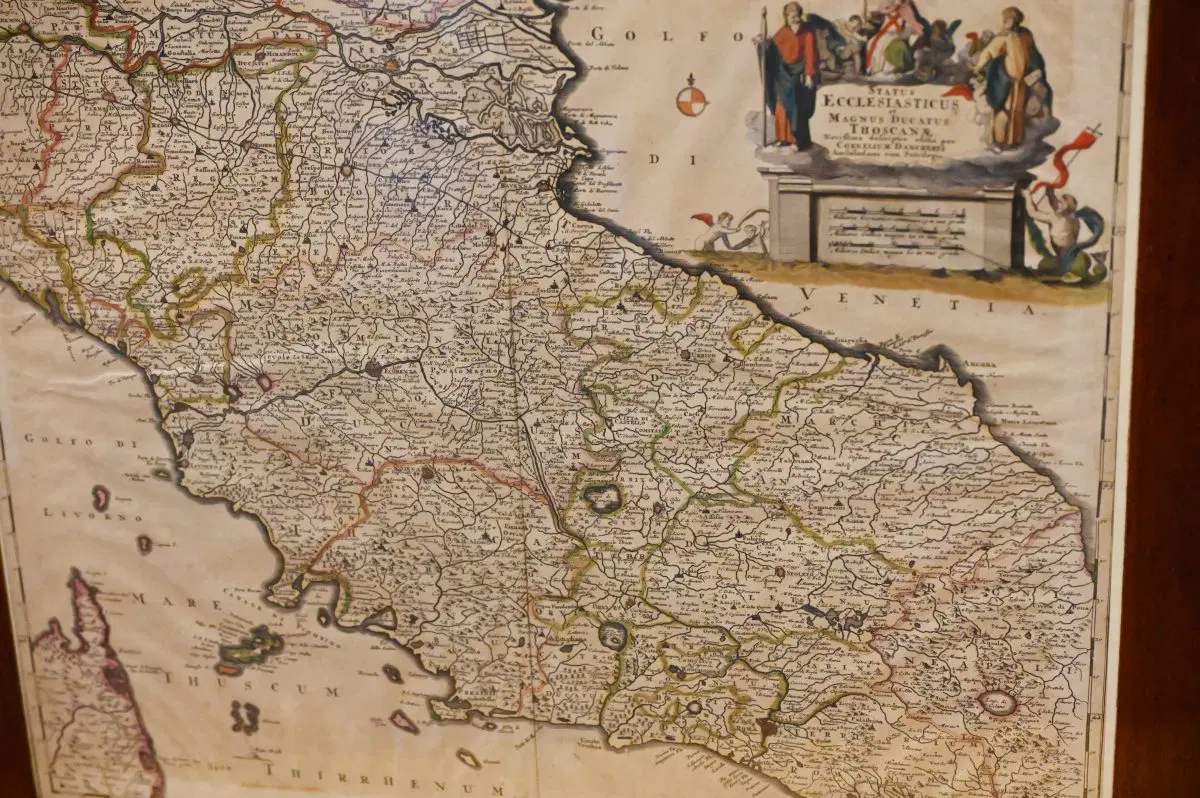 Rara carta geografica dello Stato Pontificio e Granducato di Toscana. Cornelius II Danckerts, fine sec.XVII - immagine 4