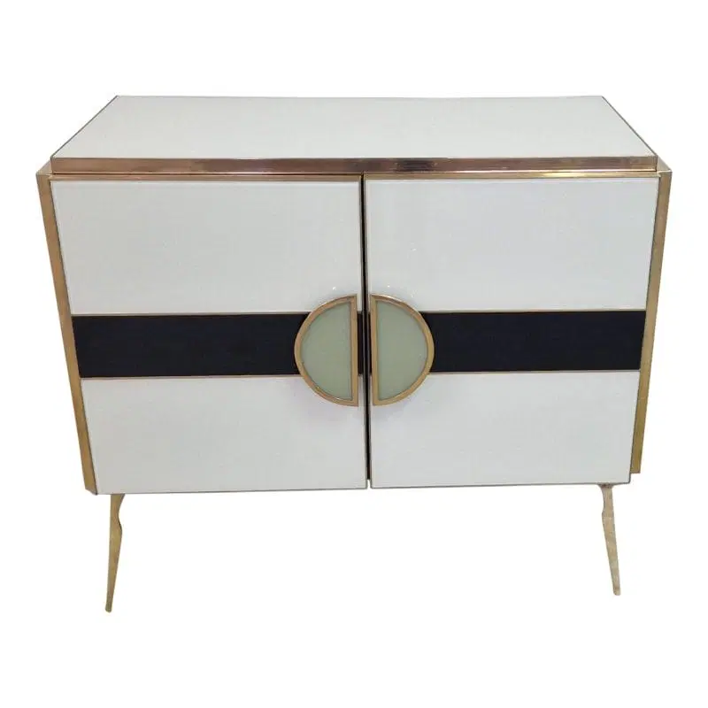 Credenza a due ante in vetro bianco, Anni 90. - immagine 3