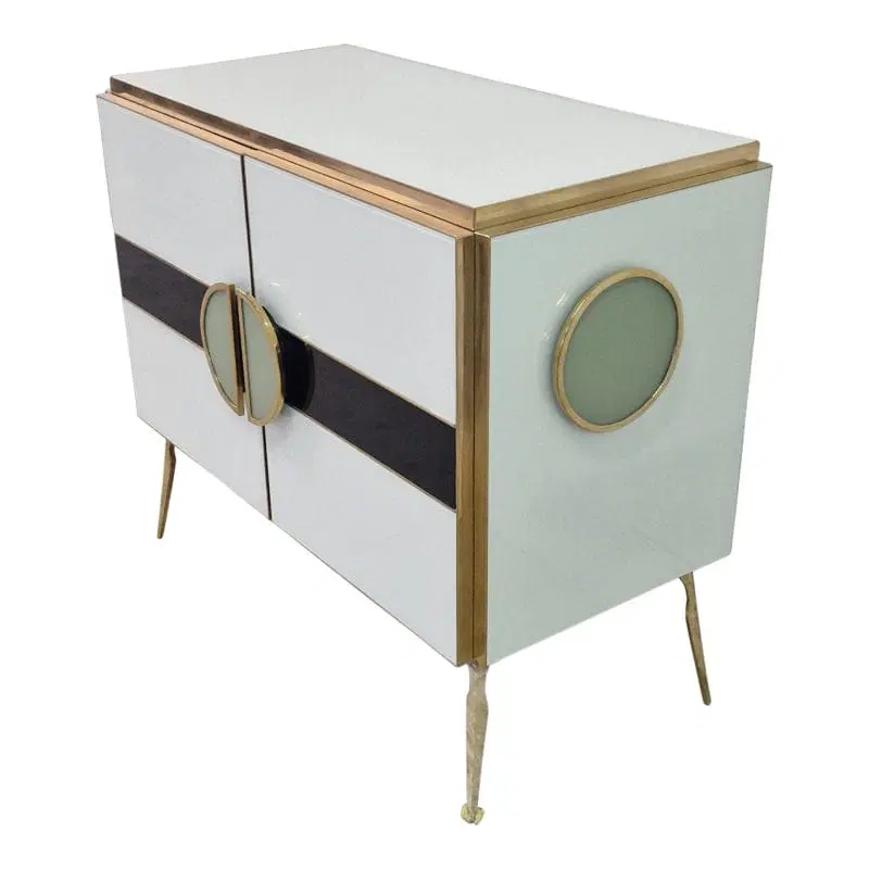 Credenza a due ante in vetro bianco, Anni 90. - immagine 4