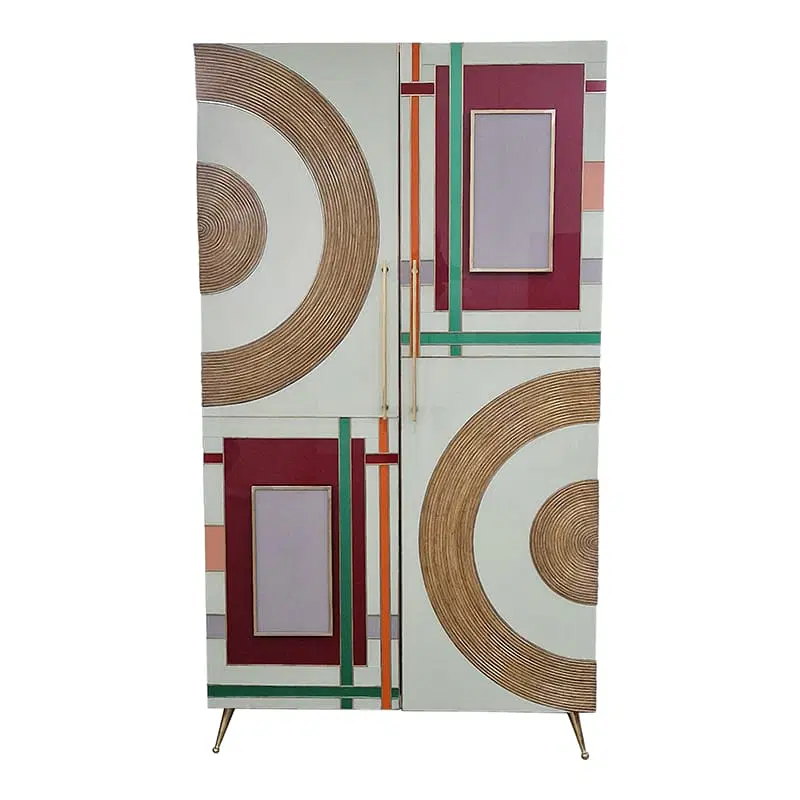 Armadio a due ante in vetro colorato e bambù