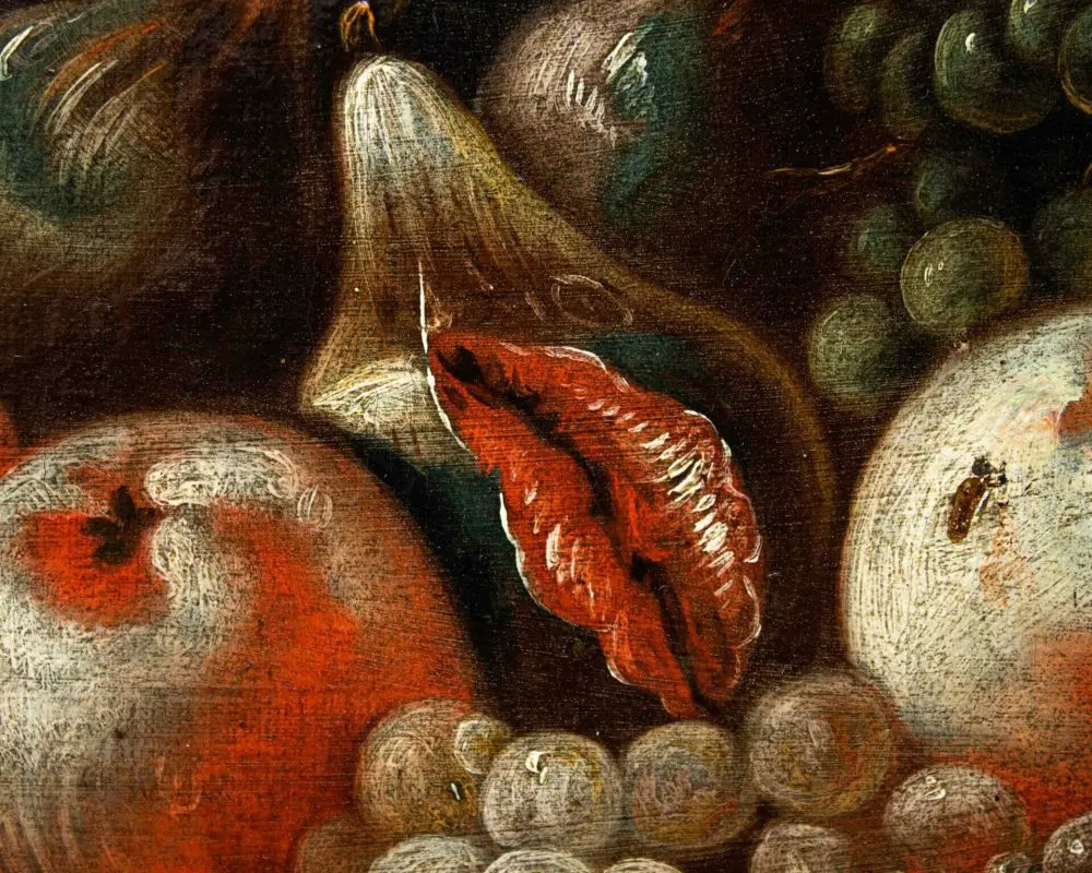 Natura Morta con coniglio, frutti e bicchieri di vetro, XVIII secolo - immagine 5