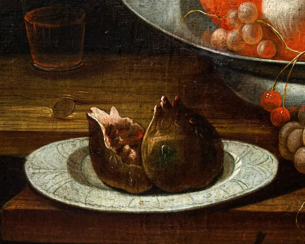 Natura Morta con coniglio, frutti e bicchieri di vetro, XVIII secolo - immagine 4