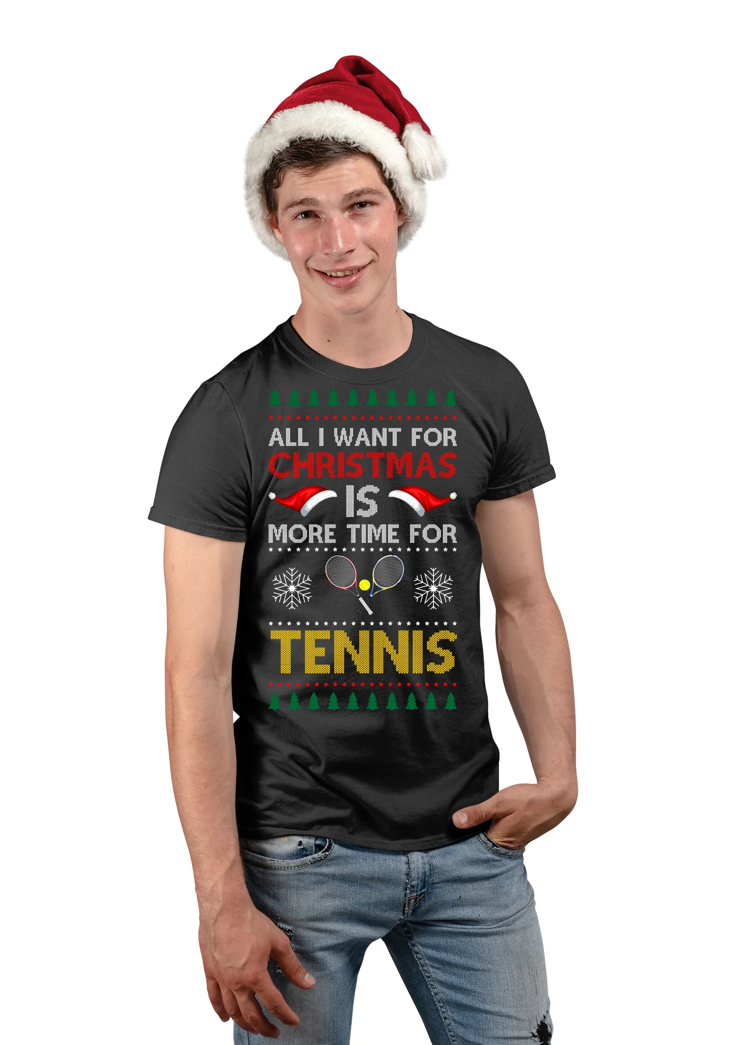 Maglietta Natale Uomo Natalizia Tennis All i Want for Christmas – Tema Natalizio – Regalo di Natale – t-Shirt Divertente – Idea Regalo Natale