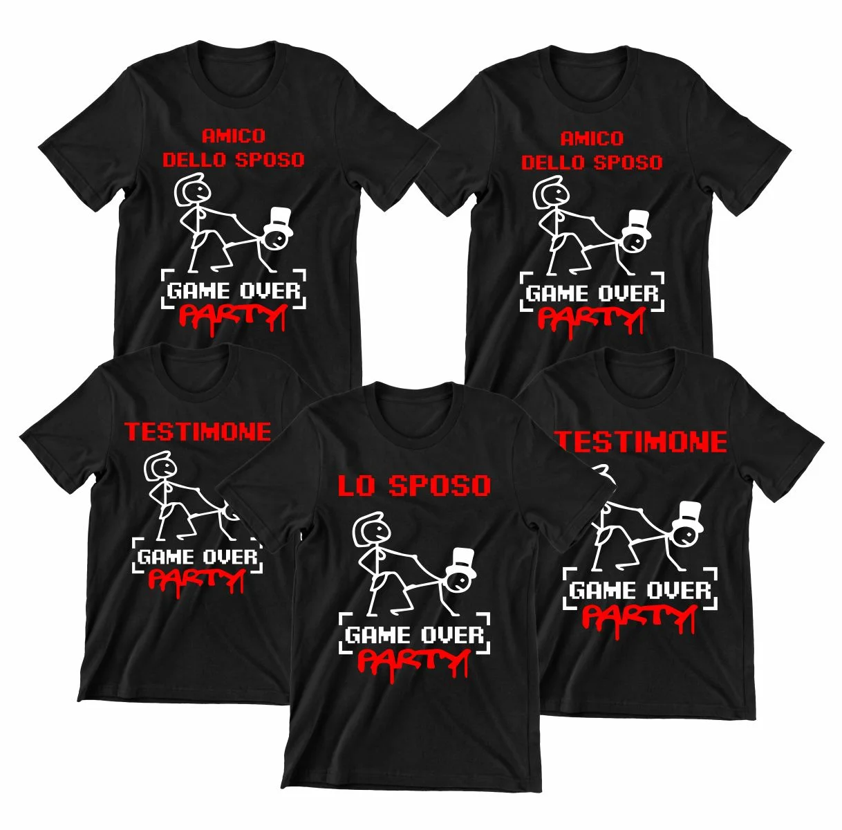 Pacchetto Magliette T-Shirt Addio al Celibato Game Over Party – gadget Addio al Celibato