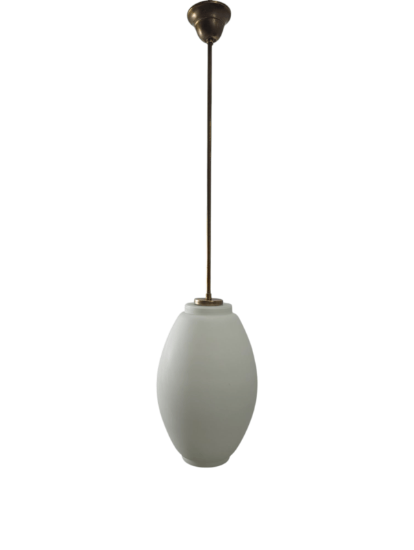 Lampada a sospensione in ottone e vetro opalino anni 60