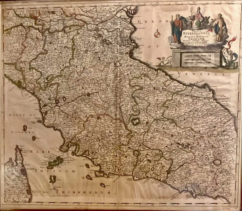 Rara carta geografica dello Stato Pontificio e Granducato di Toscana. Cornelius II Danckerts, fine sec.XVII - immagine 5