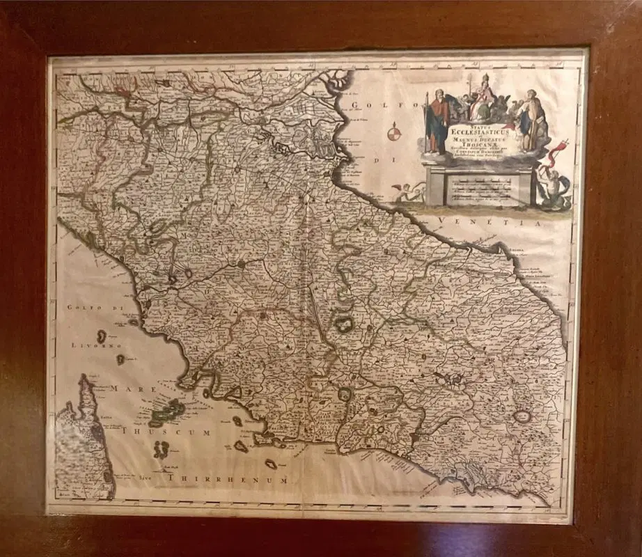 Rara carta geografica dello Stato Pontificio e Granducato di Toscana. Cornelius II Danckerts, fine sec.XVII
