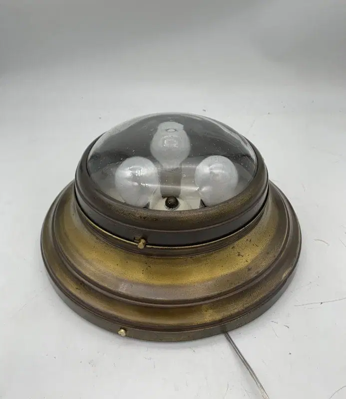 Plafoniera o applique da nave in ottone e vetro anni 1940