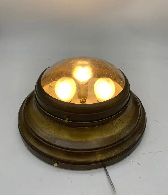 Plafoniera o applique da nave in ottone e vetro anni 1940 - immagine 3