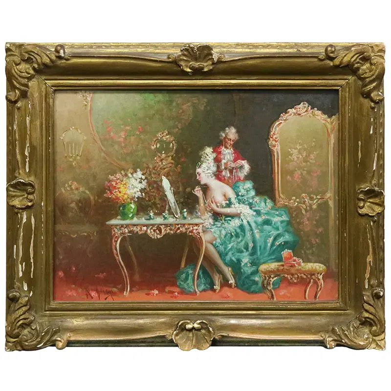 Raffaele Zeloni, Scena galante, 1890, Olio su tavola, con cornice - immagine 2