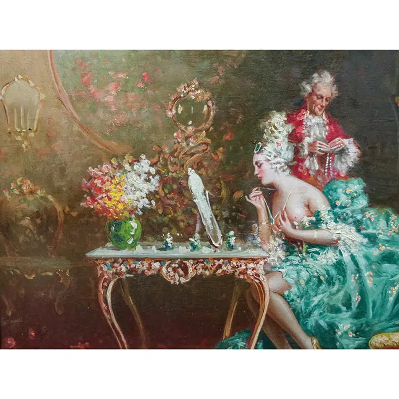 Raffaele Zeloni, Scena galante, 1890, Olio su tavola, con cornice - immagine 4