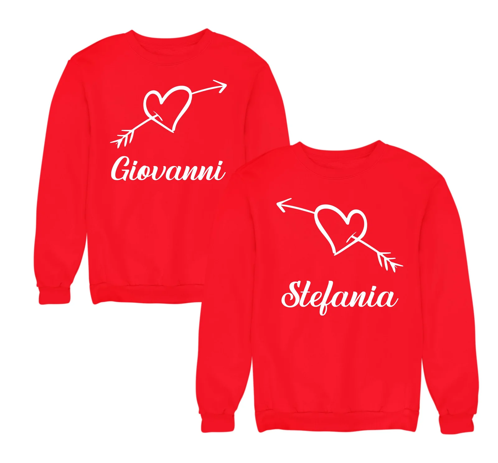 Coppia Felpe Girocollo SanValentino Personalizzabili con Nome Lui e lei Cuore Cupido Idea Regalo Innamorati Unisex