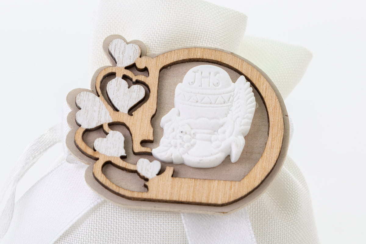 Sacchetto con applicazione calice comunione in legno - immagine 2