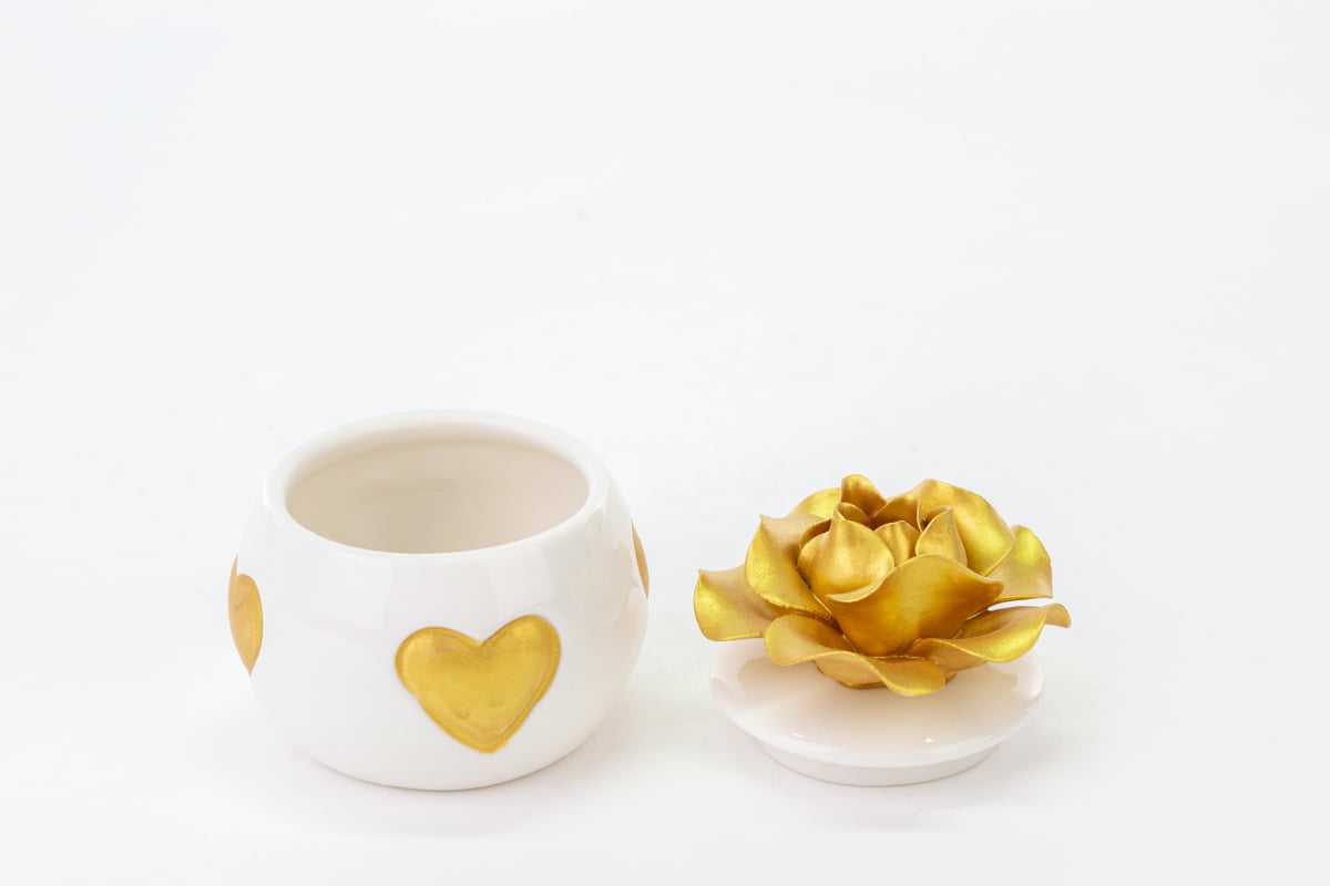 Bomboniera scatola in porcellana bianca con rosa oro - immagine 2