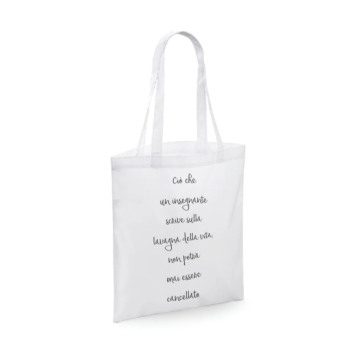 Shopping bag Maestra – ciò che un insegnante scrive sulla lavagna non potrà essere cancellato – humor – idea regalo – dimensioni 40×40 cm